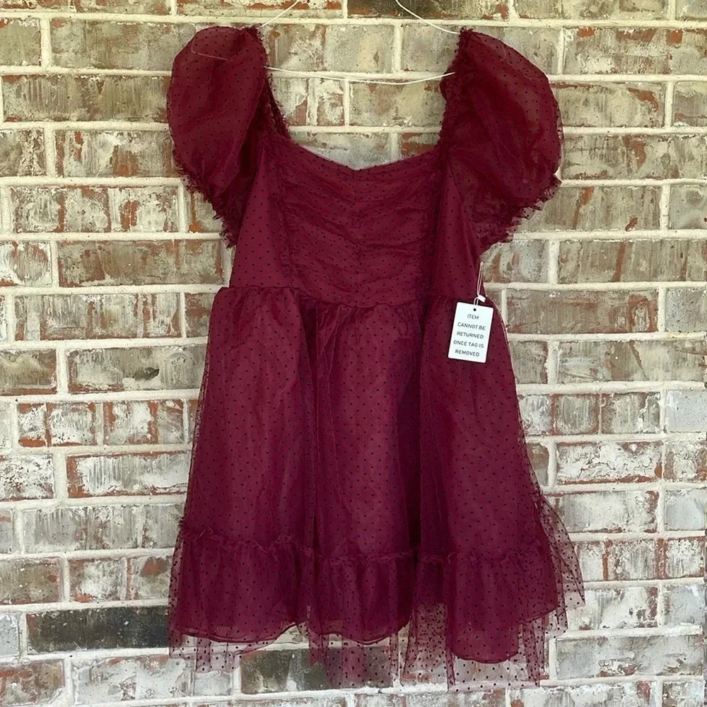 Mia Joy by Joyfolie Burgundy Black Dots Tulle Mesh Organza‎ Girl’s Dress